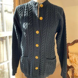 Vintage Celine Paris 100% Wool Cardigan Sweater Teal Size F38/US8